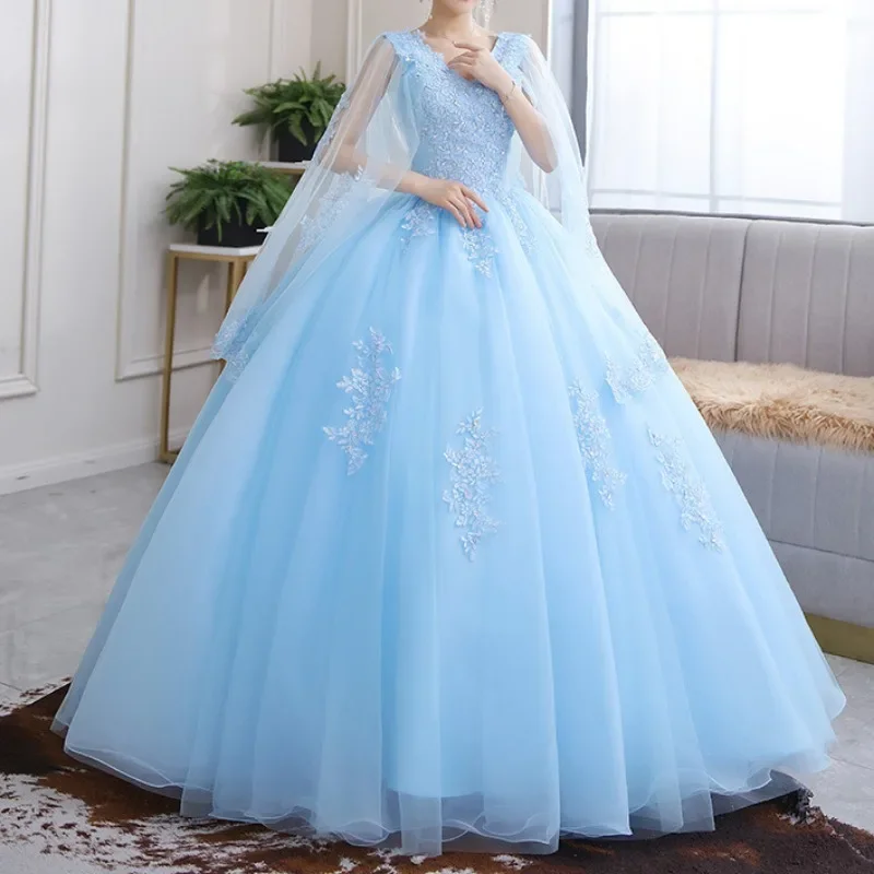 Customized Lace Beading Quinceanera Dresses With Cape Small V Neck Gowns Sleeveless Big Hemline Ball Gown Robe 2024 Vestidos De