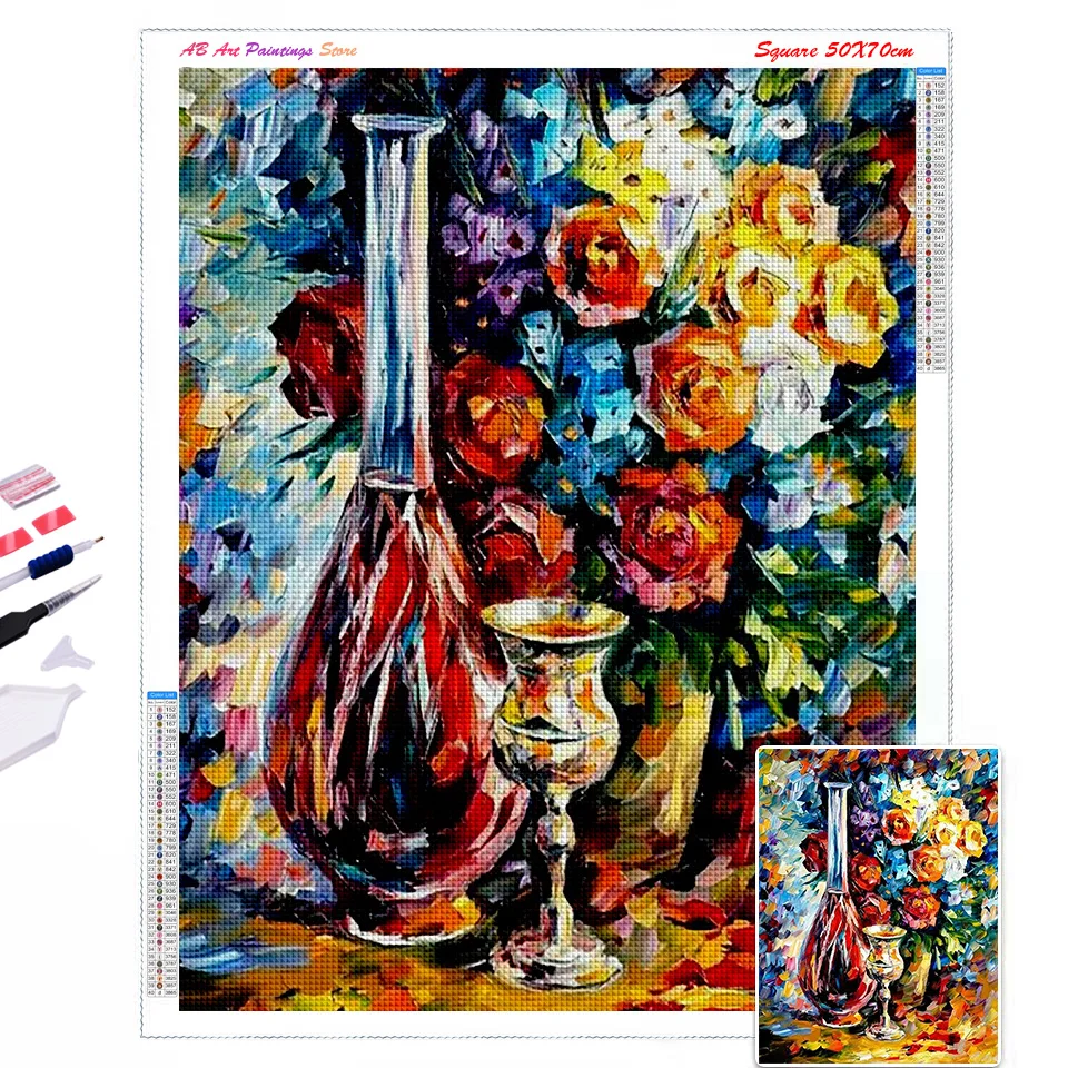 Ab Diamond Painting Kit Abstract Landscape Flower Color Figure Full Square Diamond Cross Stitch Mosaic Family Decoration