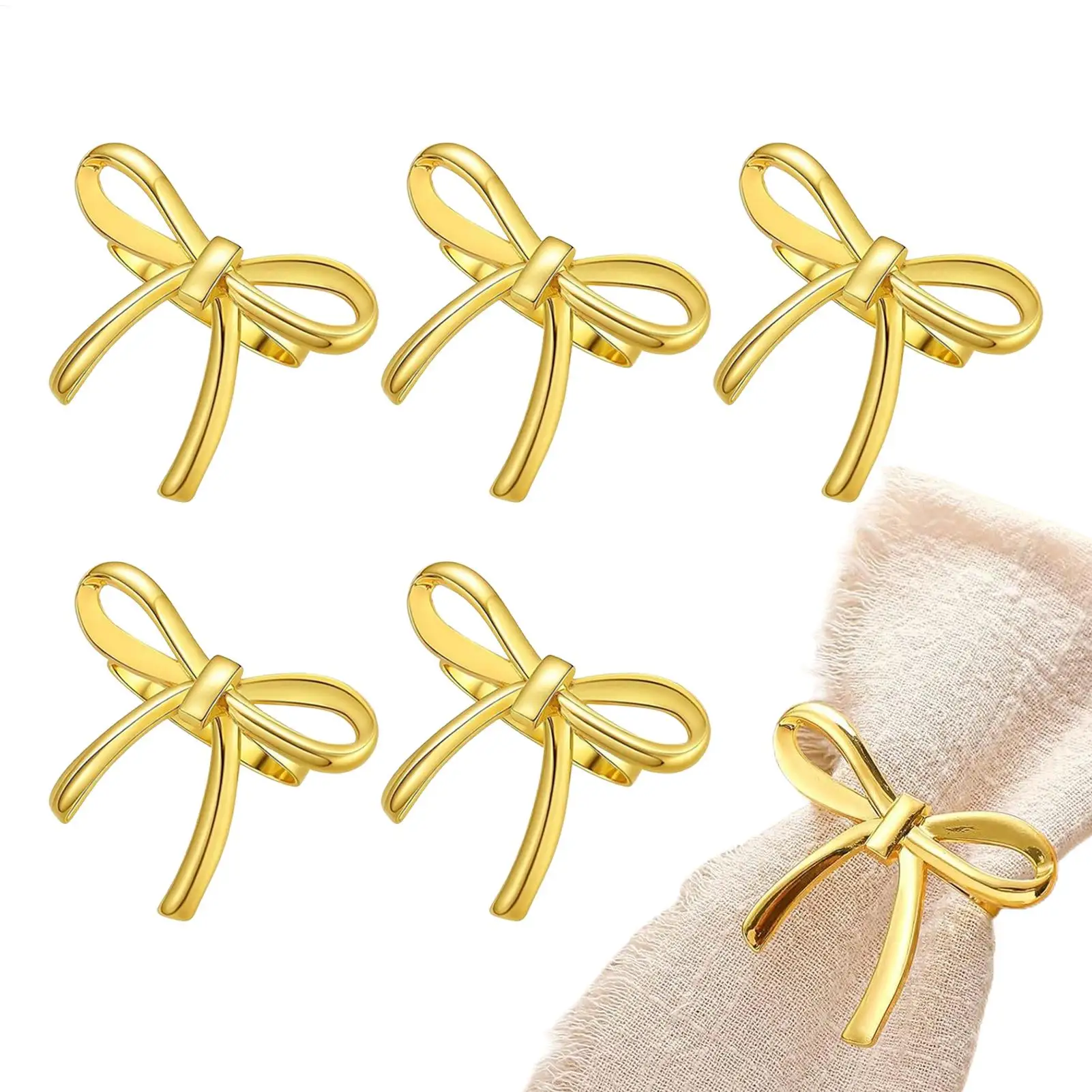 Juego de anillos para servilletas, 6 uds., elegante soporte con Clips y hebilla en forma de lazo para bodas, vacaciones de Pascua, decoraciones para mesa de comedor, suministros para fiestas