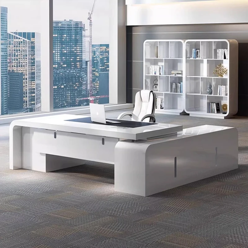 

White paint office table fashion simple modern president table manager front desk Sedentary mesa para computador Furniture