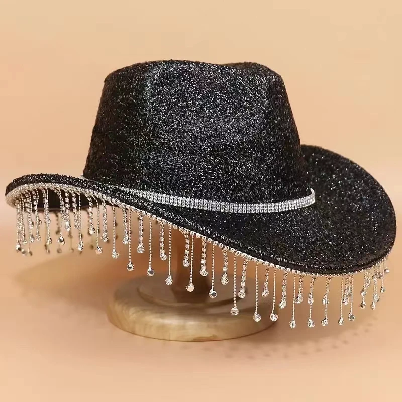 Een Hoge Hoed Met Glanzende Kwastjes In Verschillende Kleuren, Geschikt Voor Cowboyfeesten, Volwassen Feesten, Dansfeesten, Het Dagelijkse Casual Leven