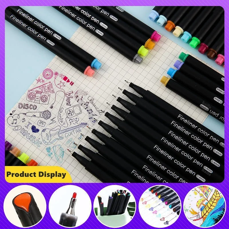 24-100 Colors Fineliner Pen Set 0.4mm Micron Liner Markers Pens,for Color Drawing Sketch Fine Liner Pen Stationery Supplie