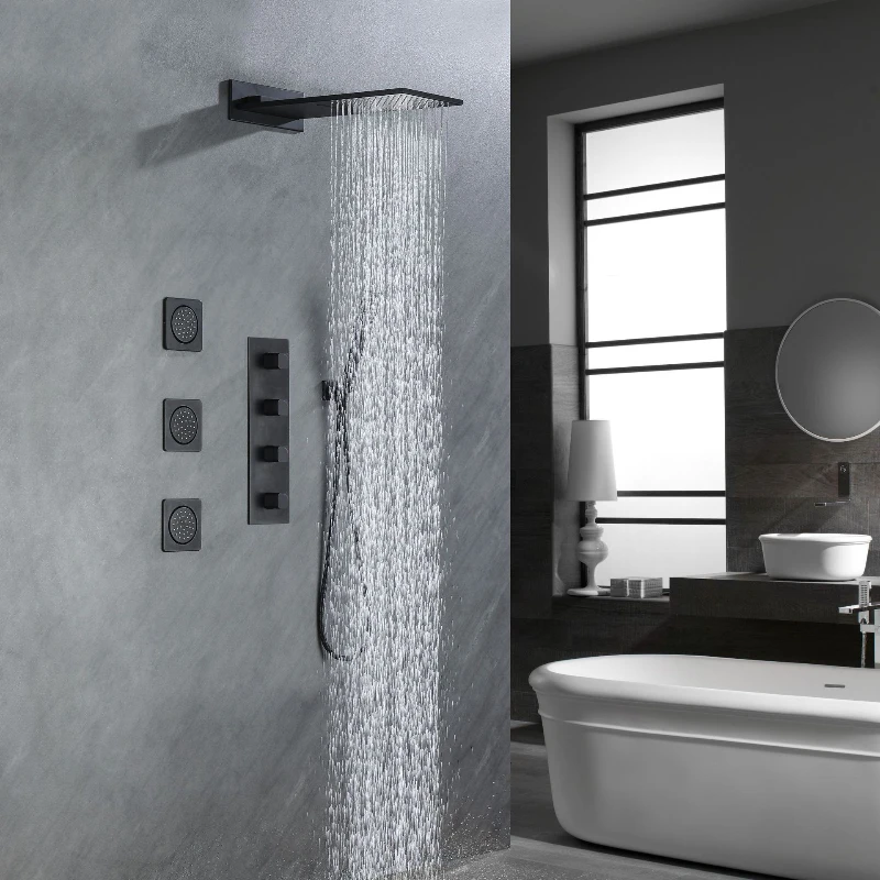 

Concealed shower set In-wall all-copper shower Top spray waterfall multi-function shower