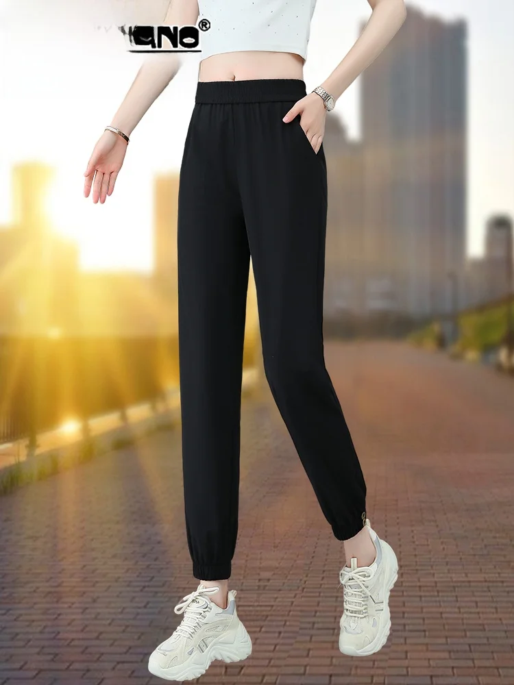 

Женские летние тонкие быстросохнущие спортивные брюки TUCANO Ice Silk с манжетами, укороченные, повседневные, с высокой талией, из нейлонового волокна