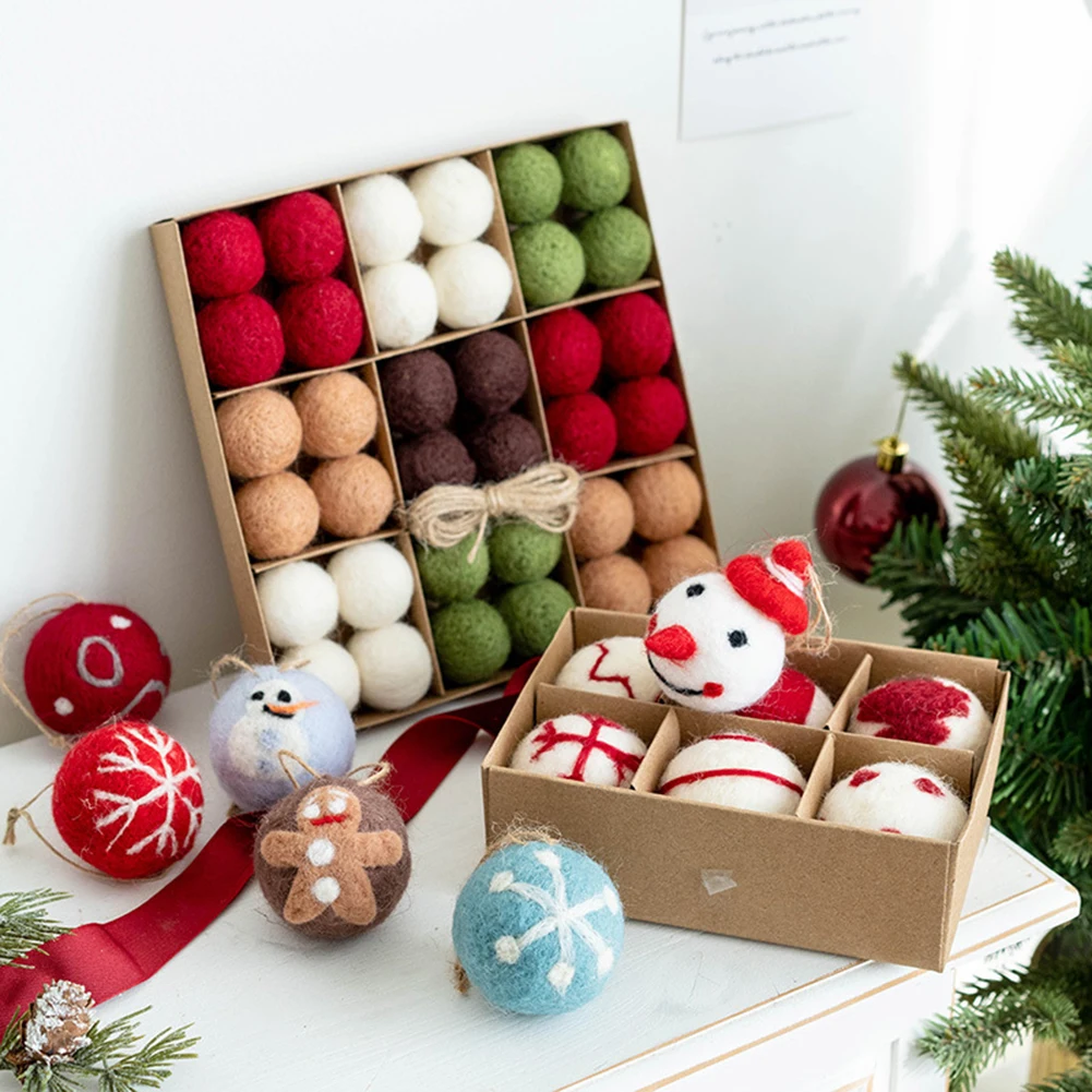 Boule de flocon de neige en feutre de laine pour Noël, décorations d'arbre, fête de mariage, ornements de vacances, 6 pièces, 36 pièces