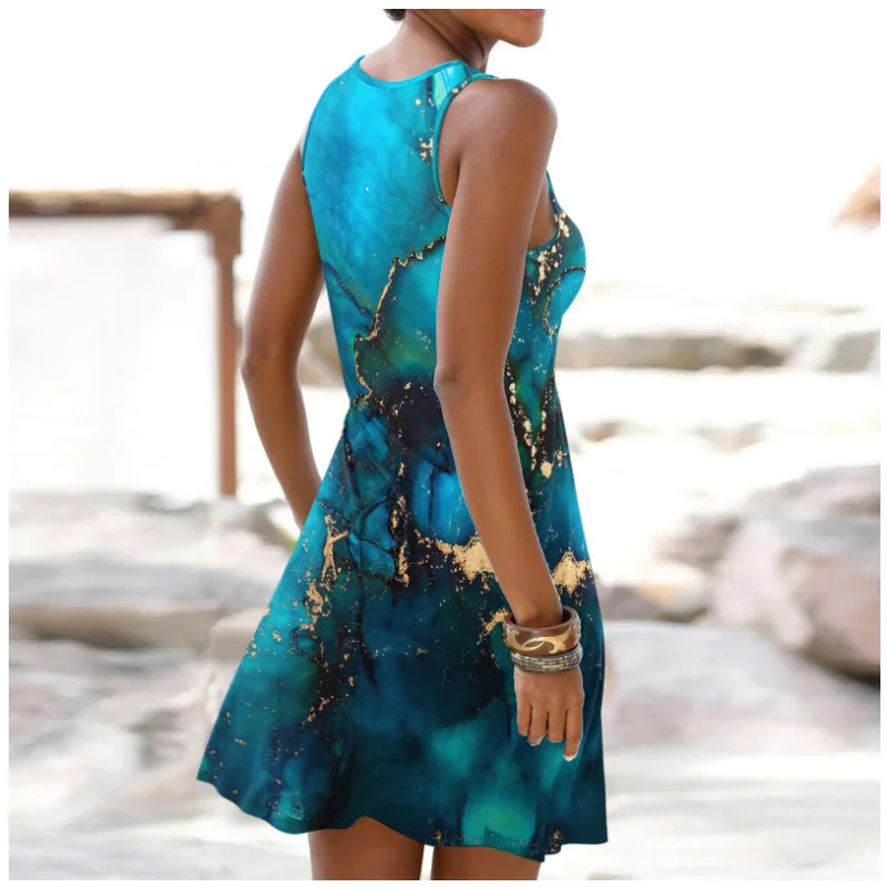 여성용 레트로 타이 다이 백리스 드레스, 섹시한 할로우 아웃 민소매 A 라인 스커트, 루즈 비치 미니 드레스, 2023 원피스, 여름
