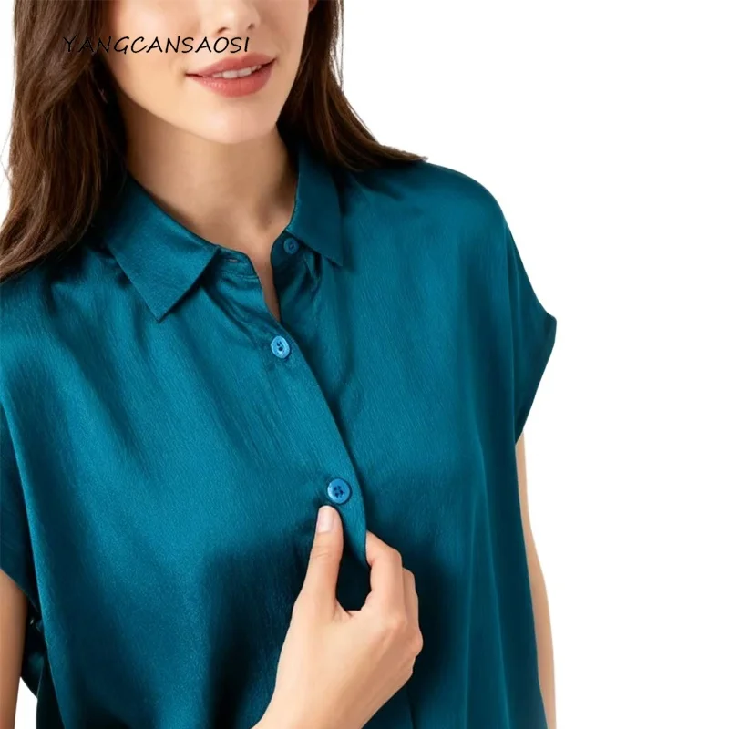 

Women's Casual Clothing 20MM 100% Natural Mulberry Silk Pearl Satin Raglan Sleeve Cardigan Loose Versatile Solid Color T-shirt