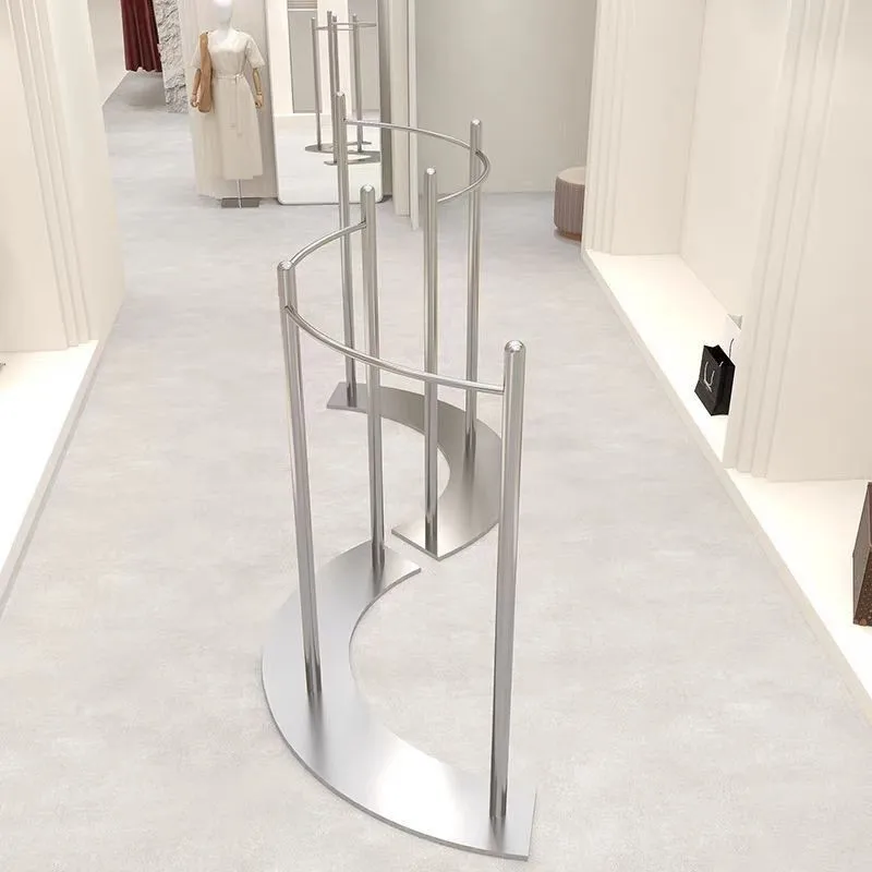 Clothing store stainless steel big tube thickened arc island rack with plate display rack high-grade S-shaped semicircular