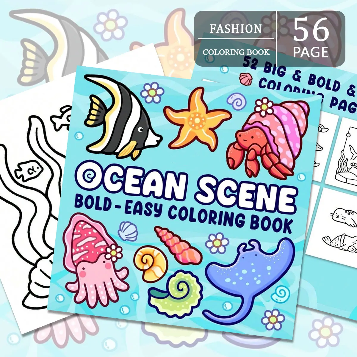 สมุดระบายสี Ocean Scenes: สํารวจโลกใต้น้ํา ภาพประกอบมหาสมุทรที่สวยงามนําการเดินทางระบายสีที่สร้างสรรค์ให้กับคุณ