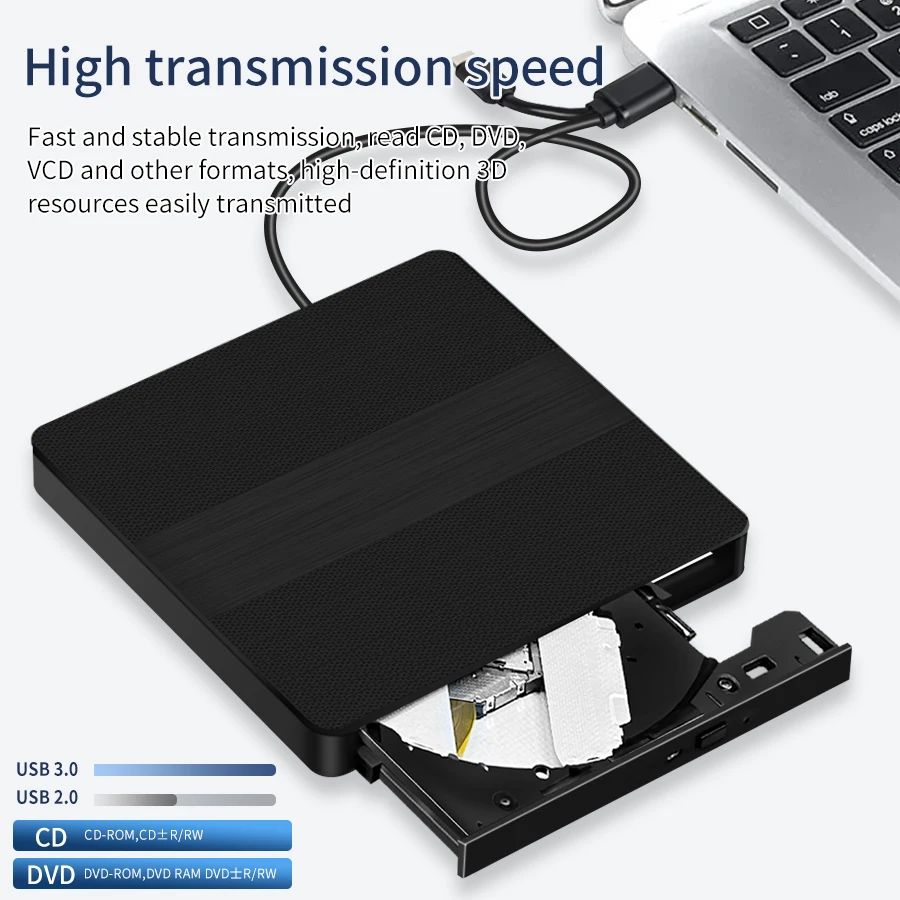 USB 3.0 Type C Slim External DVD CD Writer RW Burner Reader Portable Optical Drive for Laptop PC