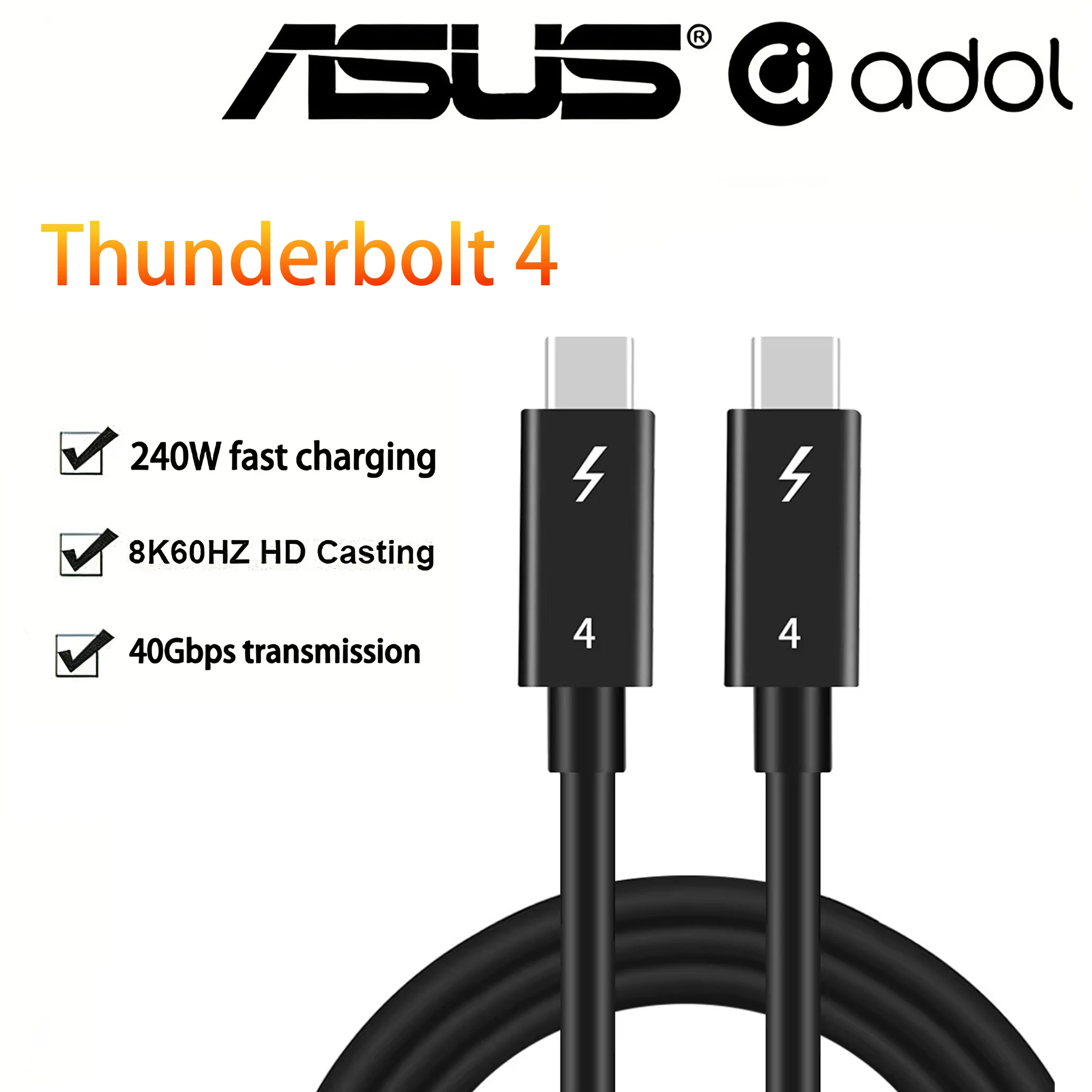 Cable coaxial Thunderbolt 4 USB4 tipo C a tipo C 40Gbps 100W de carga rápida de 2m -0.5m para MacBook, iPad, iPhone, Android