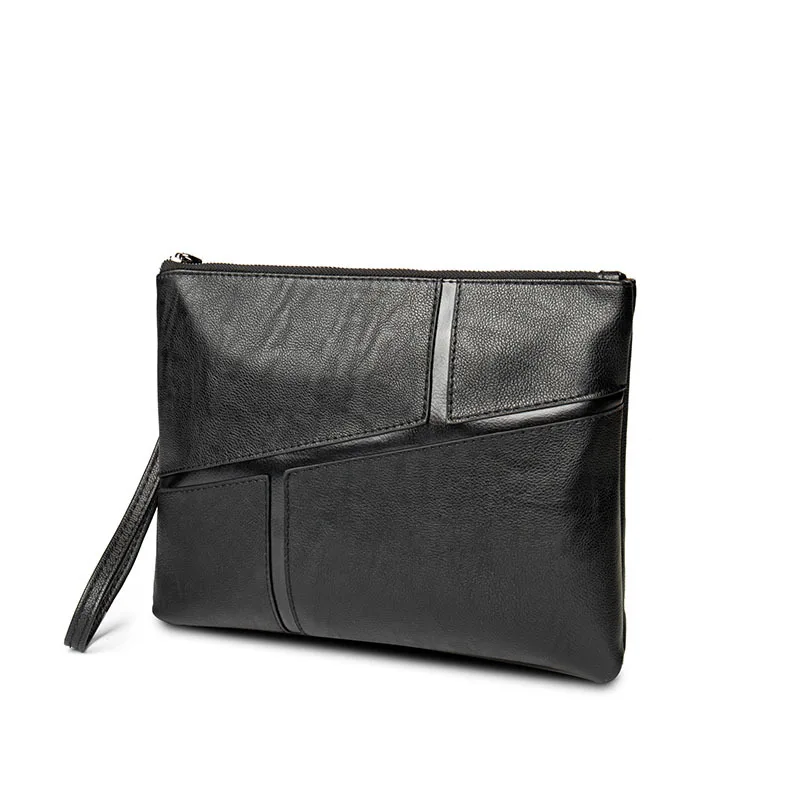 Bolso de mano para hombre, Cartera de lujo de cuero tipo sobre, de negocios, con costuras negras