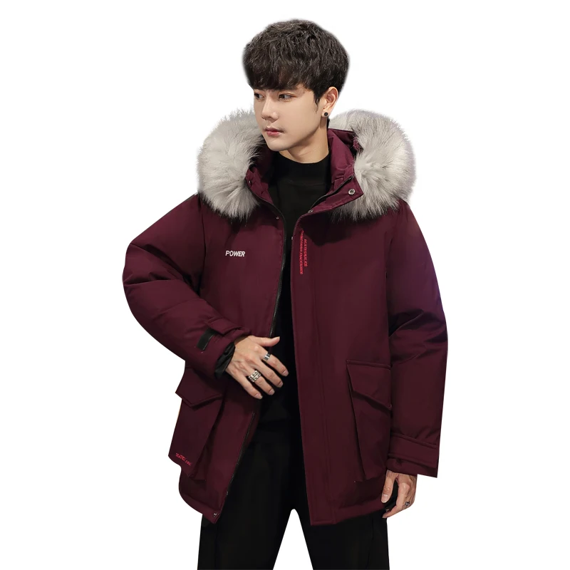 New Winter Canada Warm Hooded Fox Fur collar Down Coat Men White Duck Down Jacket Thicken Couple Clothing Embroidered Outerwear