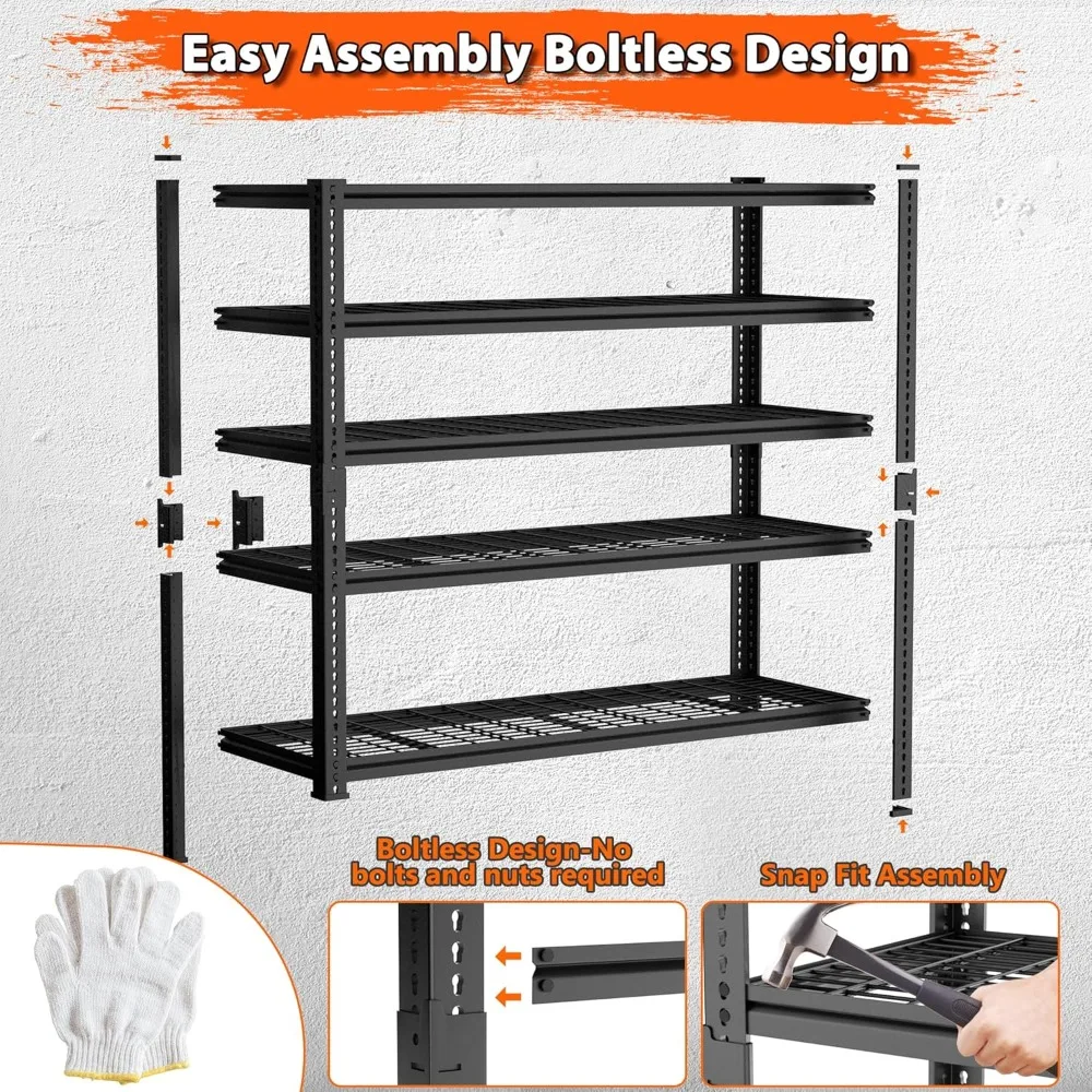Garage Shelving, 3300 LBS Capacity Storage Shelves Heavy Duty, 5 Tier Adjustable Metal Organizer Wire Rack, 60"L x ，Customized