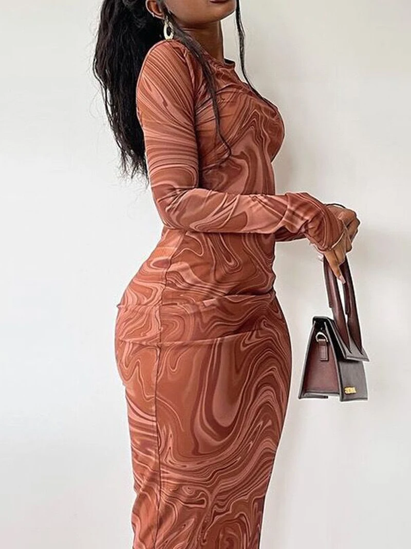 Robes De soirée moulantes à manches longues pour femmes, vêtements De soirée, col rond, mi-mollet, Sexy, tenues une pièce, Streetwear