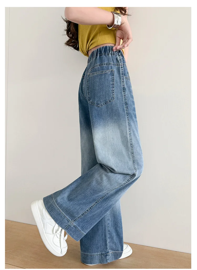 Mädchen Sommer Einfache Jeans 2026 Neue Dünne Weite Hosen Mittlere und Große Kinder Lose Gerade Freizeithosen für Kinder 5-14 Jahre – Detail 9