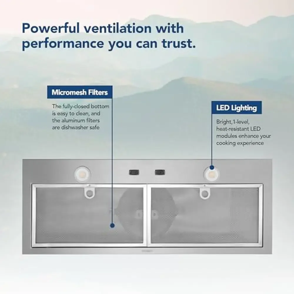 Built-In 2-Speed Exhaust Fan and LED Light 300 CFM Stainless Steel Range Hood Insert 24-Inch Power Pack Easy Install Ideal