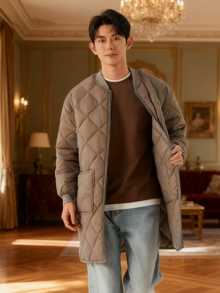 

Men's Extended Sizes Longline Parka - Heavyweight Fleece-Lined Coat with Ribbed Details for College Wear (Winter Campus Essentia