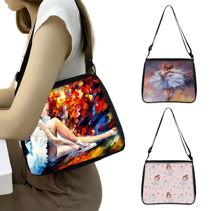 Graceful Ballerina Girl Print Handbag New Elegant Dance Women Underarm Bags Casual Shopping Portable Shoulder Bag Cute Tote Bags