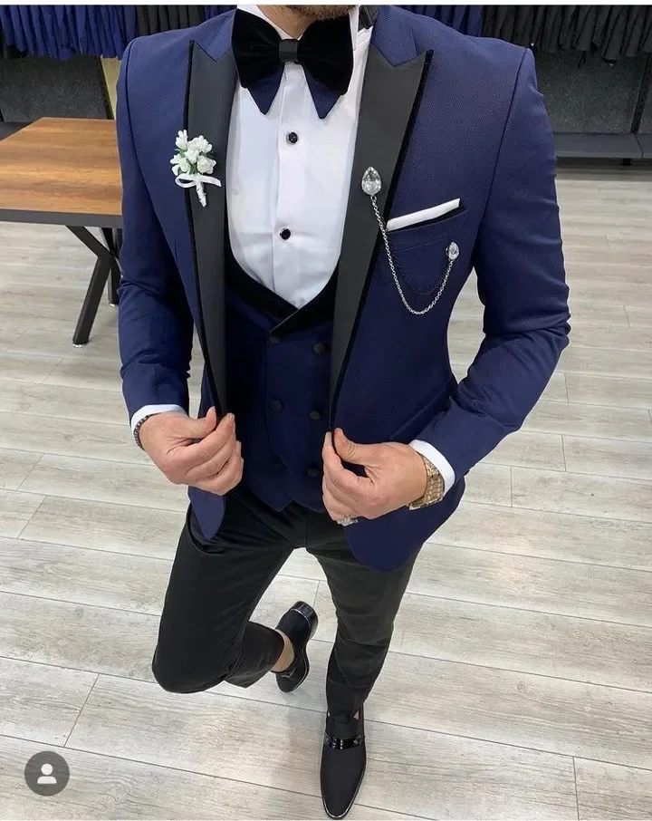 Navy Blue Fashion Design Costume Homme Party Mens Suits Wedding Suits For Men Terno Masculino Slim Fit Tuxedos Groomsman