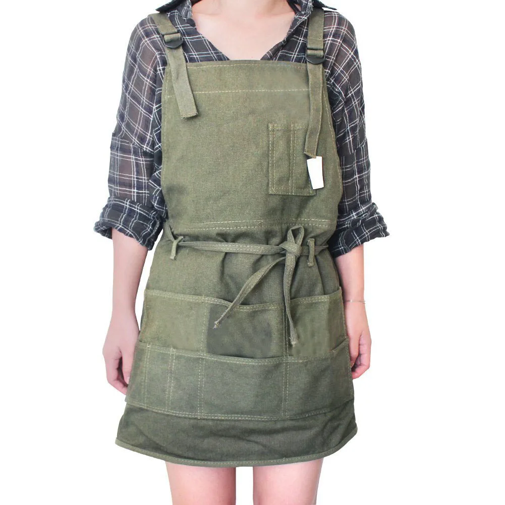 Apron with Pockets Painting Apron Painter Adjustable Neck Strap Waist Ties Gardening Waxed Aprons for Women Men Adults