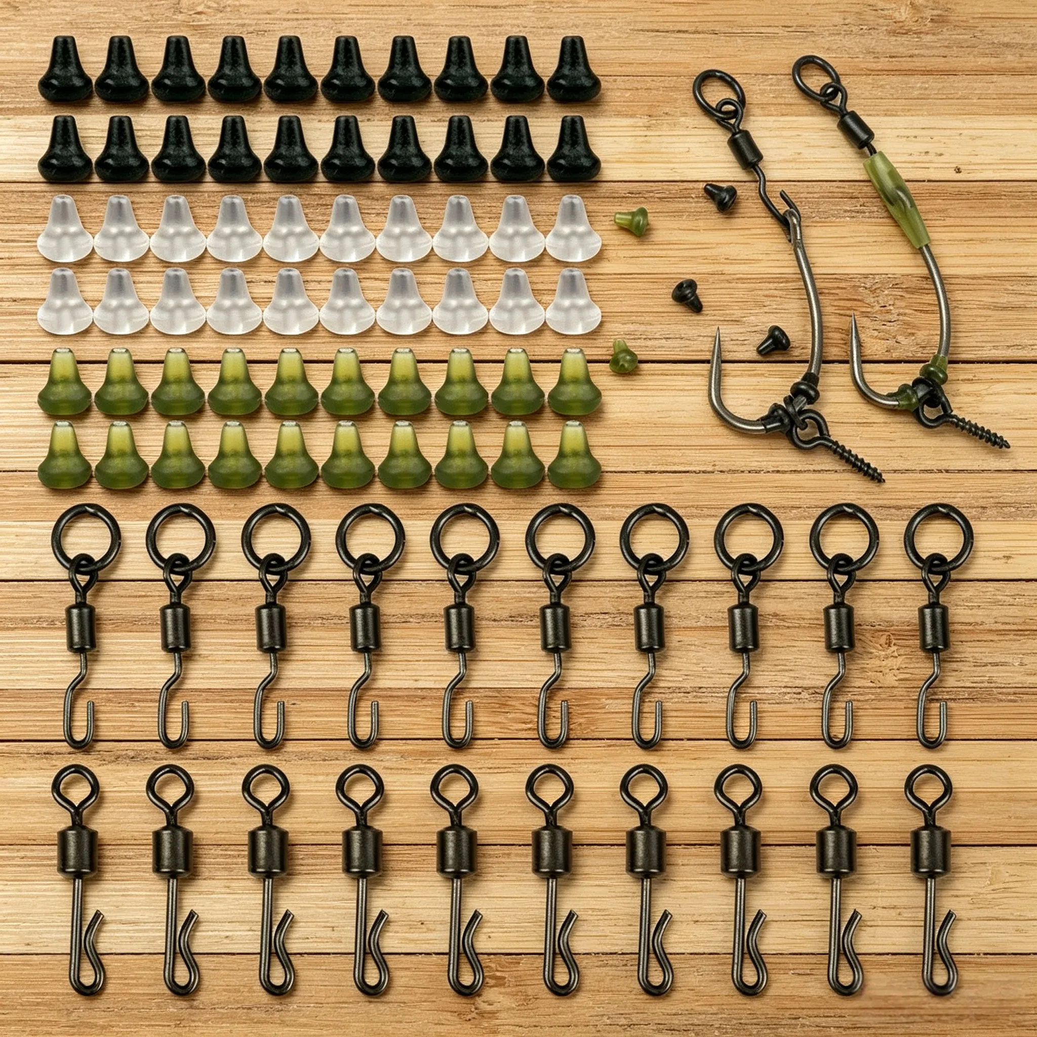 Hirisi 70 pièces Perles de caoutchouc de freinage pour hameçons à vis de pêche à la carpe, pour montage Ronnie Spinner Rig et boilies, accessoires de pêche