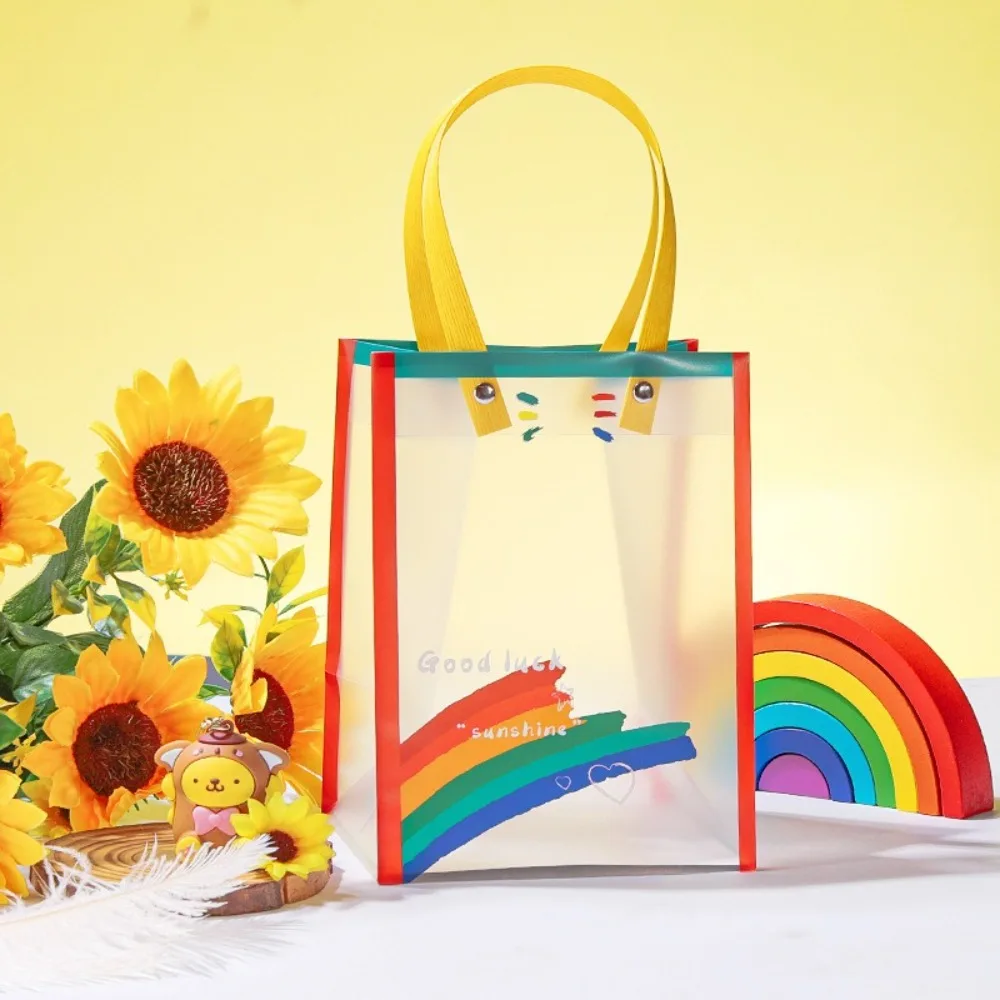 New Rainbow Gift Packaging Bag Waterproof Large Capacity Shoulder Bag PVC Clothing Store Shopping Bag Party