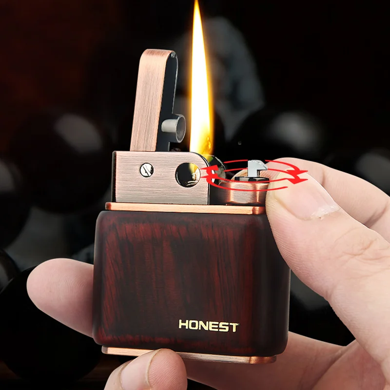 2024 HONEST Old-fashioned Retro Sandalwood Log One-click Ejection Grinding Wheel Ignition Creative Kerosene Lighter Men's Gift