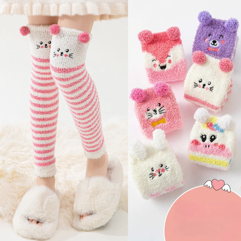 6pairs/lot Cartoon Baby Toddler Girl Leegings Kids Leg Warmer Fleece Knee Socks Outdoor Outfit Winter Snow Cozy Wear Children