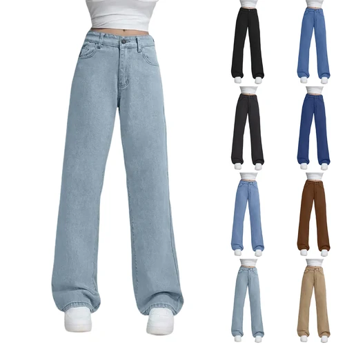 Imagen 2 del producto Pantalones de pierna recta de talle alto para mujer, pantalones casuales sueltos, pantalones vaqueros cómodos y de moda adecuados para uso diario