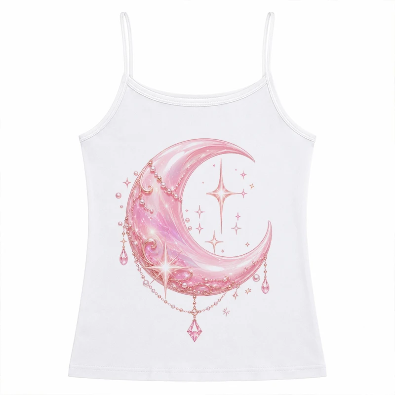 2000s Retro Crop Tops Print Graphics Summer Moon Tank Tops Sexy Slim Fit Casual Sleeveless Vests Fashion Punk Women's Clothing