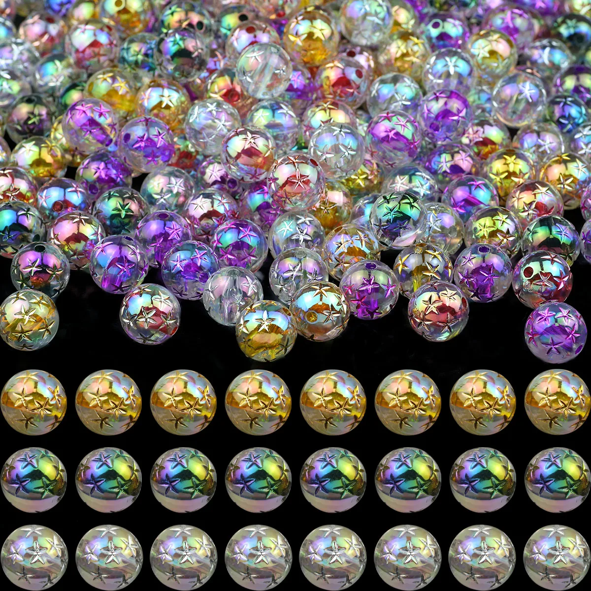 

16mm 10PCS Acrylic UV Star Beads Colorful Round Transparent Spacers Loose Beads for Jewelry Making Bracelets DIY Accessories