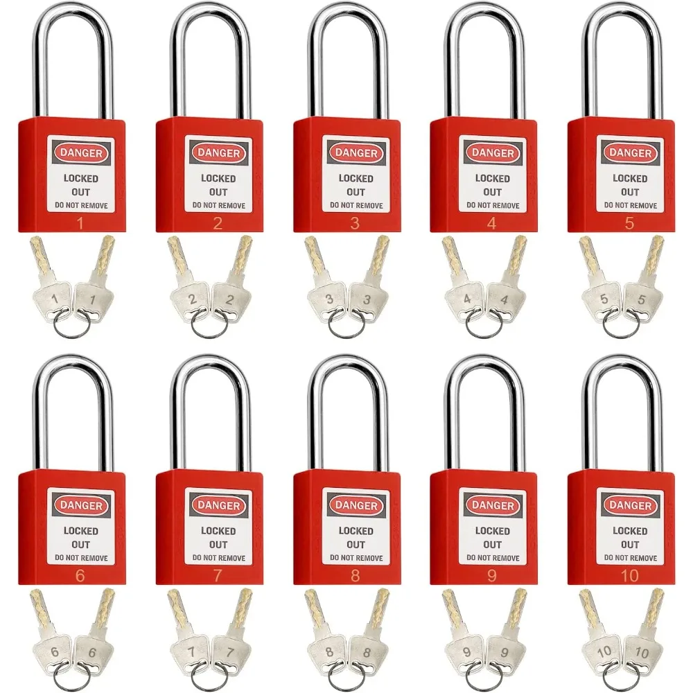 Lockout Tagout Locks, Safety Padlock, Keyed Differently Loto Safety Padlocks for Lock Out Tag Out Kits Station (Red 1-10)