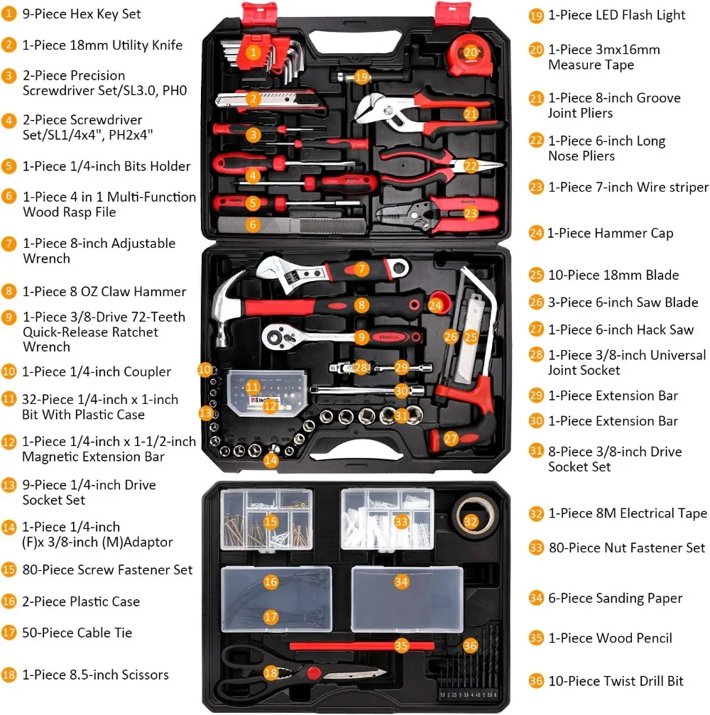 Home Repair Tool Kit com gaveta, Auto Repair Tool Set, Toolbox, Storage Case, perfeito para Homeowner, Diyer, Handyman, 325 pcs