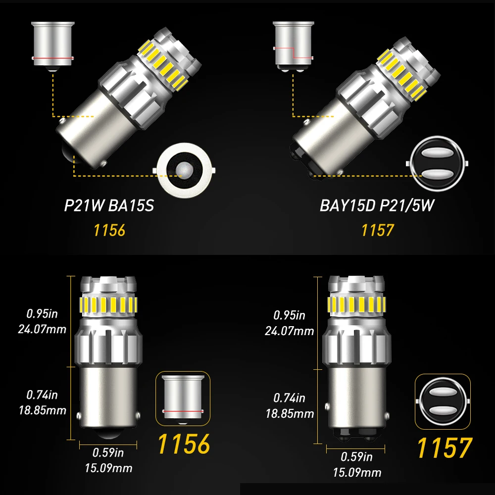 AUXITO-S25 LED 램프 12V 1156 Ba15s P21W 1157 Bay15d P21/5W, 자동차 주간 주행등 DRL 주차 주간 조명 화이트, 2 개