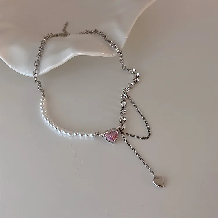 

2026 Y2K аксессуары, модное ожерелье с подвеской в виде персикового сердца и капли воды, розовый кристалл Egirl, милая крутая цепочка на ключицы, эстетические украшения