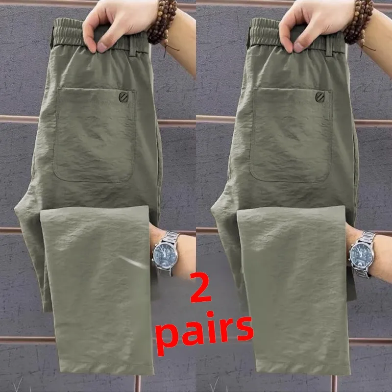 Ice Silk Thin Casual Pants Men's Loose Straight Work Trousers Summer Breathable Lightweight Trousers Youth Faion Straight Leg