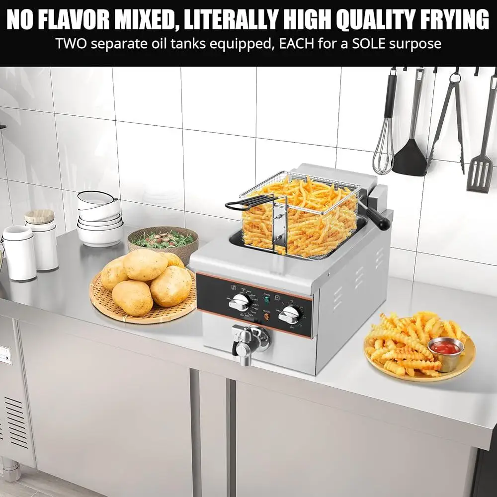 6L 電気フライヤー タイマー ステンレス鋼 油切り キッチン フライヤー 家庭やレストランの調理