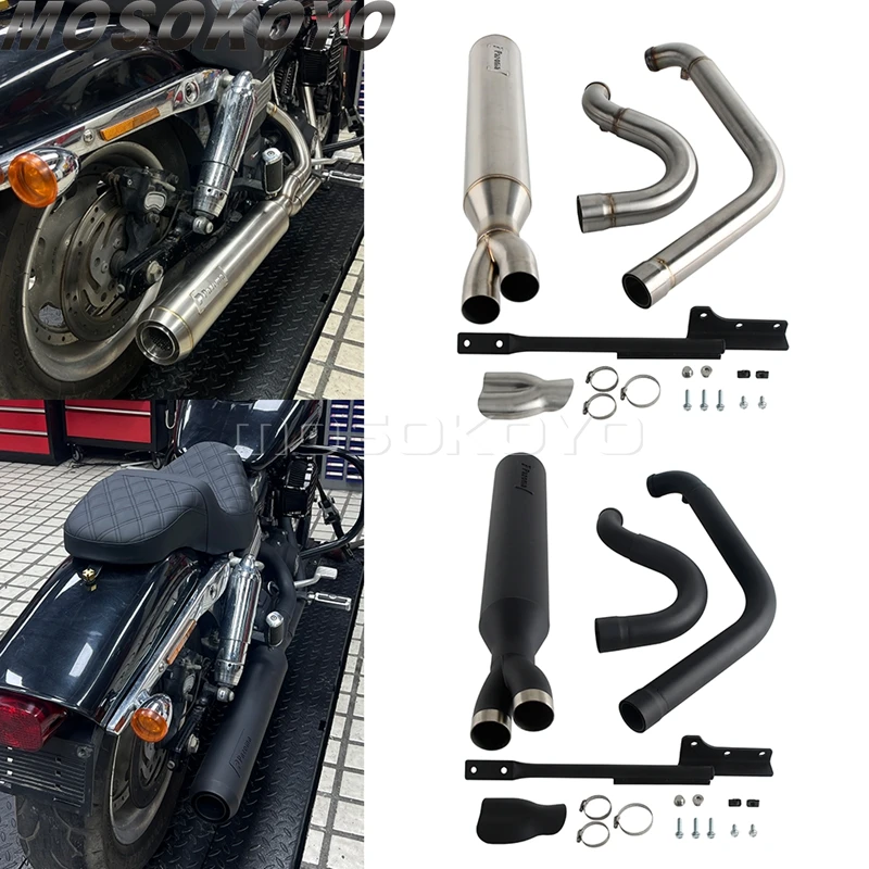 Stepped Head Pipe Exhaust Pipes For Harley Dyna Street Bob Fat Bob Low Rider FXDL 2006-2017 2-in-1 Exhaust Muffler Accessories