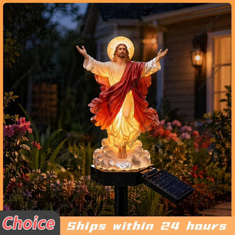 Solar-Powered Lighted Jesus Figurine with Glowing Night Lamp & Versatile Secure Design for Garden Patio Lawn Decoration