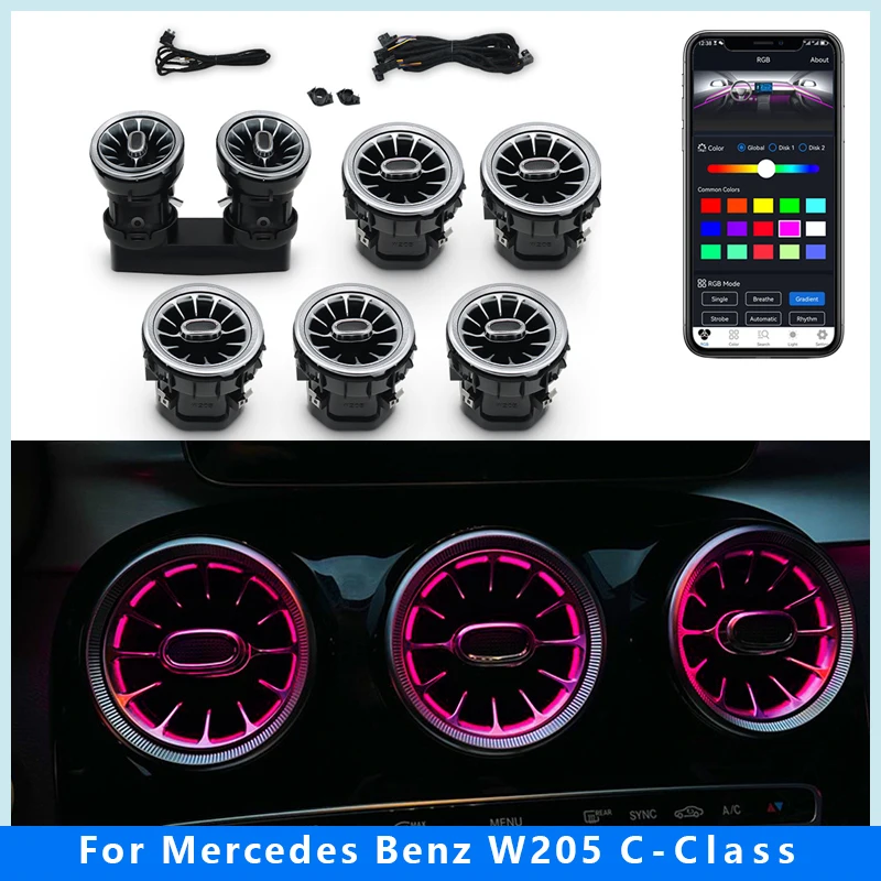 

Applicable to Mercedes-Benz W205/X253GLC/ C-class light turbine outlet ambient light lighting support APP control 3/64 colors