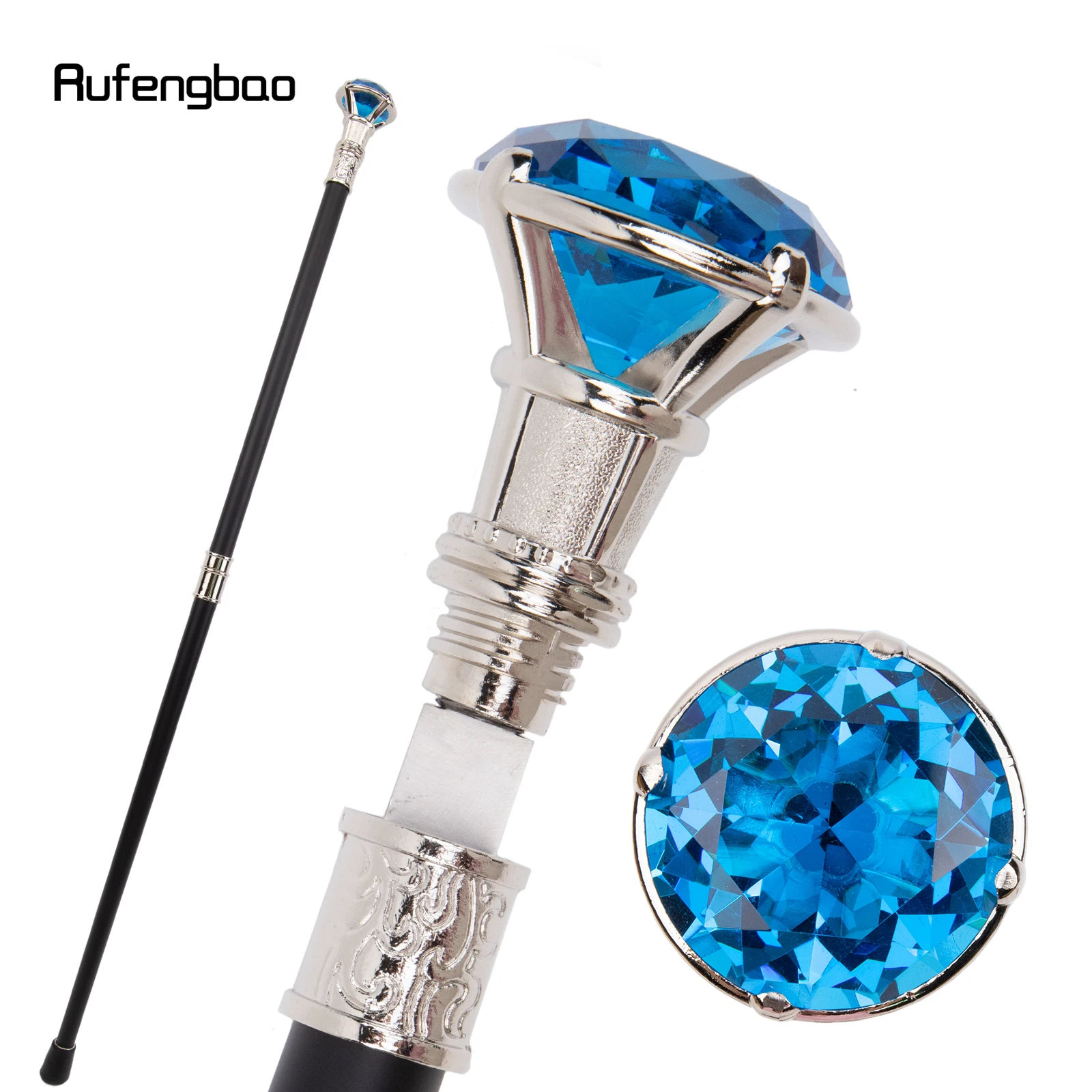 Blue Diamond Type White Walking Stick with Hidden Plate Self Defense Fashion Cane Plate Cosplay Crosier Stick 93cm