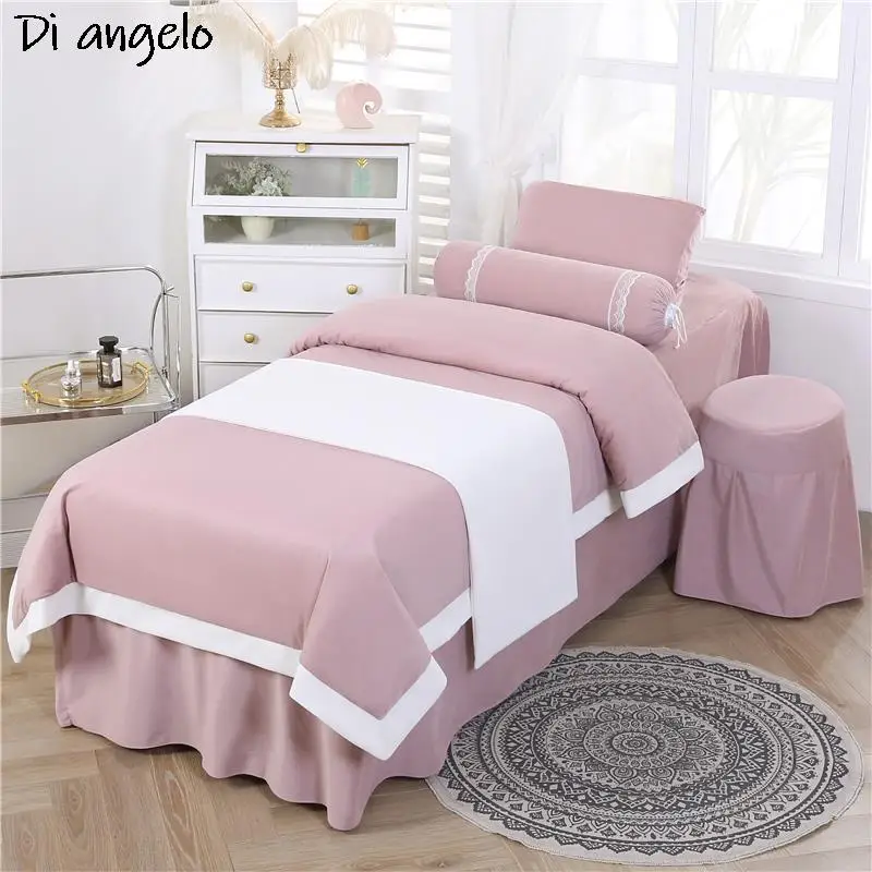 Custom Size Beauty Salon Crystal Velvet Bedding Set Bed Linen Sheet Massage Spa Bedskirt Stoolcover Pillow Quilt Cover 4-7PCS #s