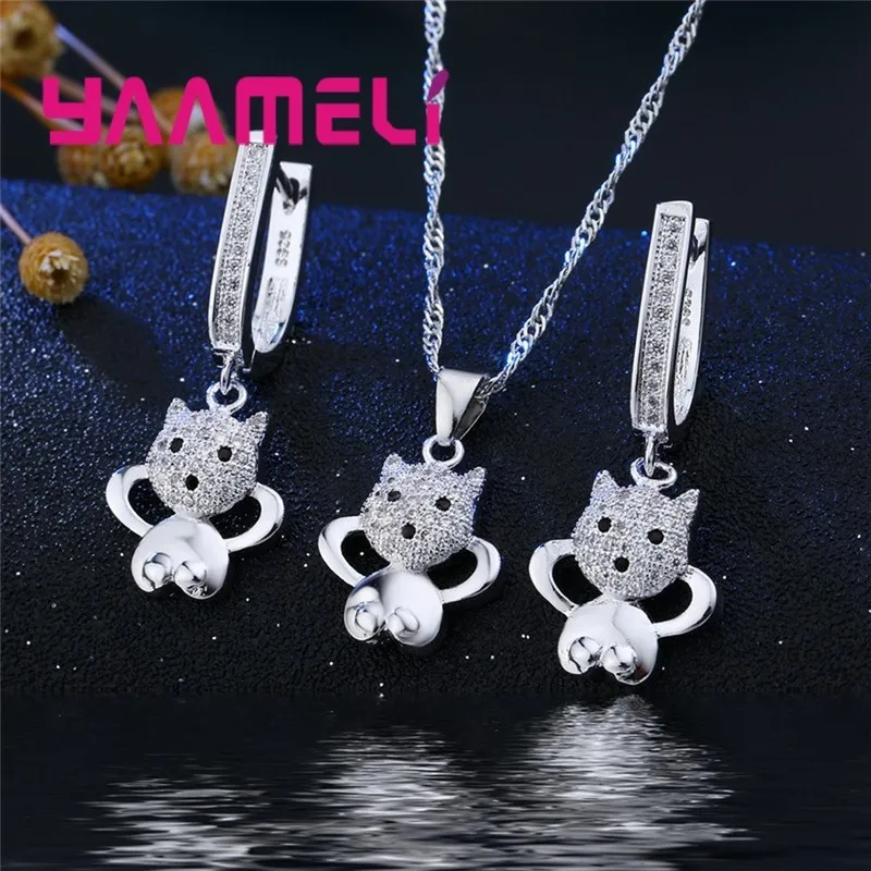 

Дешевая цена, высокое качество, кошачья голова и сердце, кулон, ожерелье, серьги, стерлинговое серебро 925 пробы, комплекты ювелирных изделий с кубическим цирконием