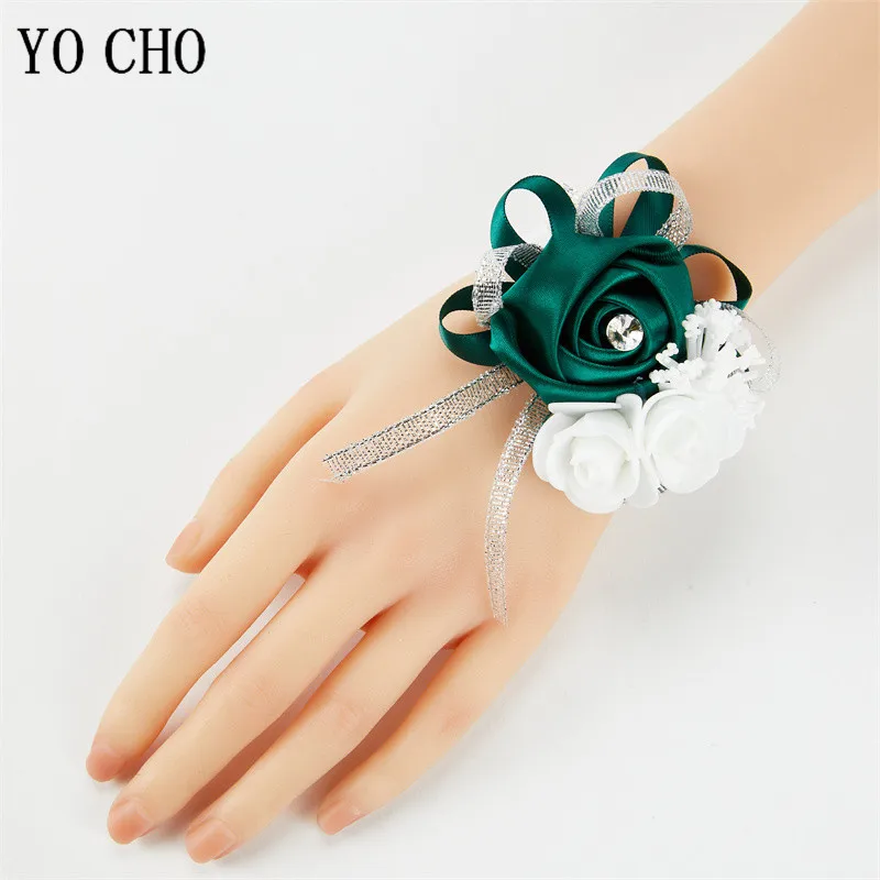 Bridesmaid Wrist Flowers Wedding Prom Party Elastic Pearl Wristband Silk Rose Bracelet Hand Flowers Wedding Supply Accessories