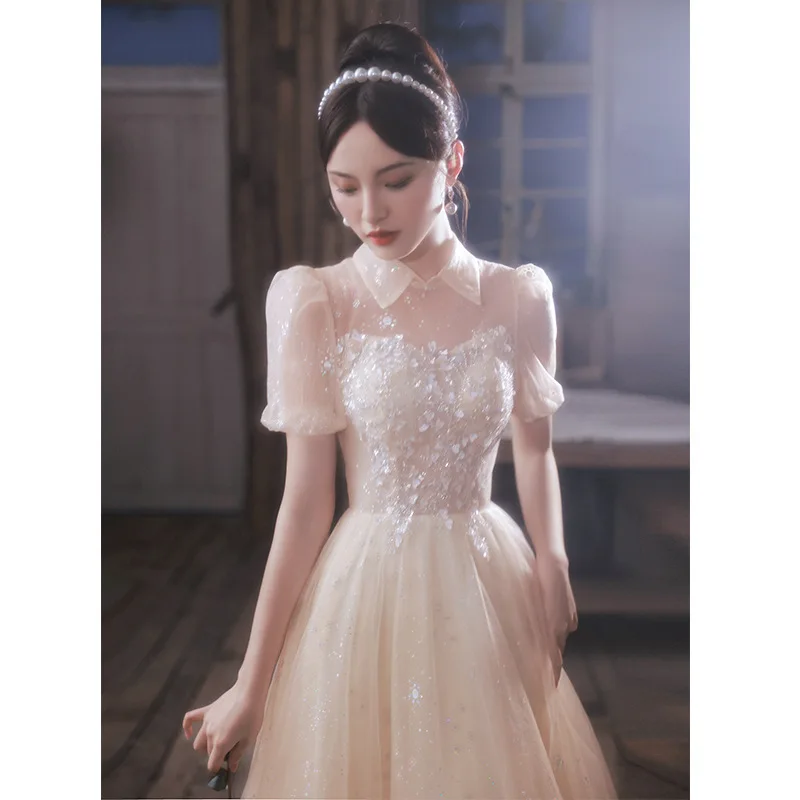 

Champagne Evening For Women 2025 New Elegant Temperament Engagement Birthday Petite Host Princess Dress Prom Dresses Festa