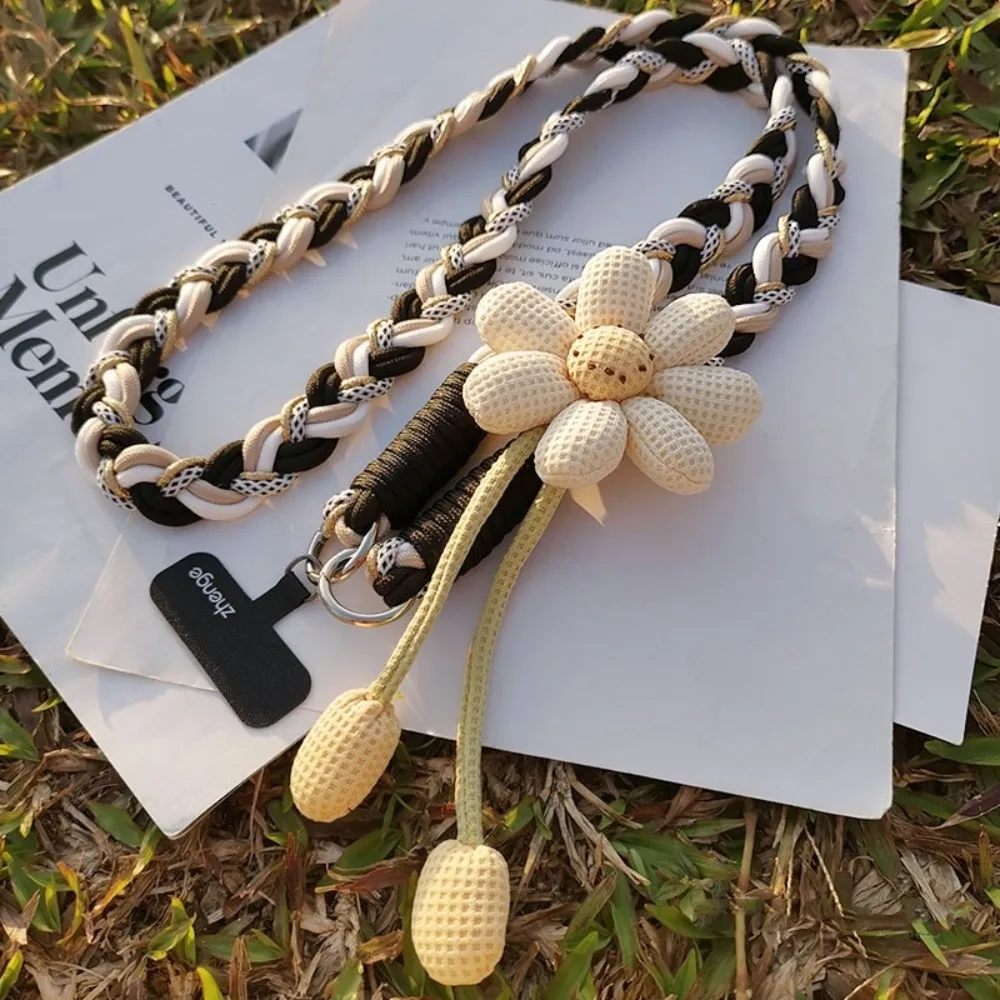 

Fashion Detachable Flowers Phone Lanyard Crossbody Phone Charm Phone Woven Chain Long Neck Clip Cell Phone Strap Women Girls