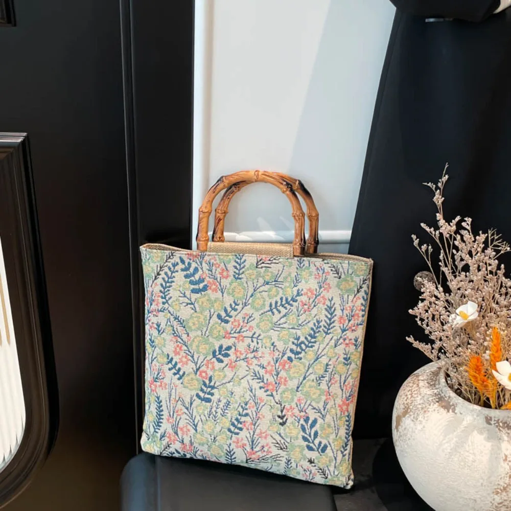 

Portable Cloth Jacquard Tote Bag Floral Chinese Style Print Canvas Handbag Retro Hand-held Hanfu Underarm Bag Party