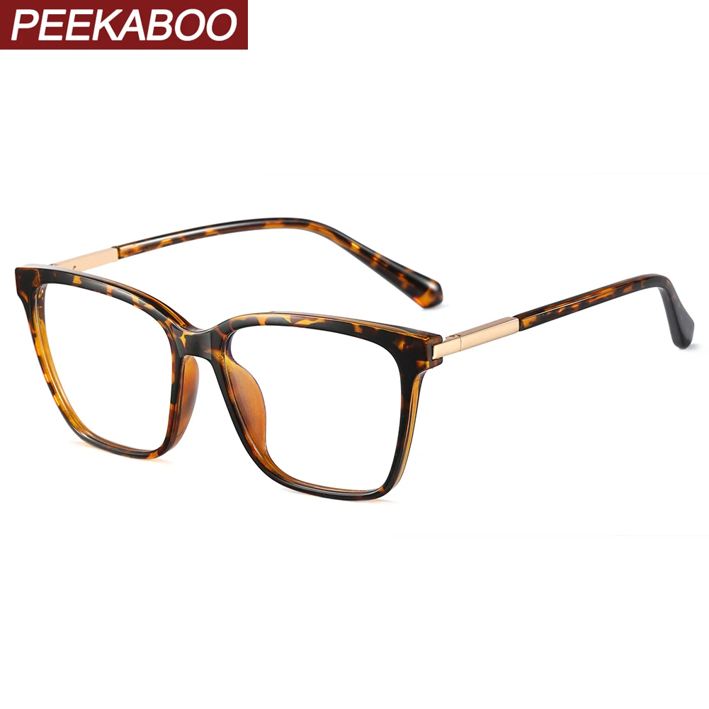 Peekaboo trendy square glasses frame for men TR90 unisex anti blue light glasses for women black transparent decoration female