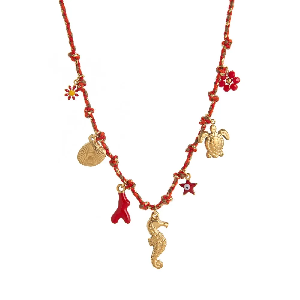 

Fashion Bohemian Shell Pendant Necklace Ocean Theme DIY Starfish Charm Necklace Knotting Rope Clavicle Chain Gift